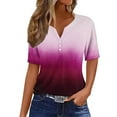 thumbnail image 2 of QUNYINEY Casual Shirts for Women Short Sleeve Gradient V Neck Tops Loose Summer Button Pullover Womens Tops, 2 of 5