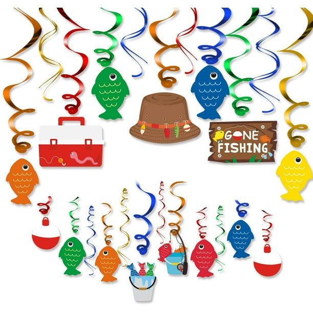 30CT Gone Fishing Party Hanging Swirl Decorations Kit Little