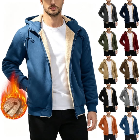 UKHCCC Men's Fleece Lined Zip Up Hoodie Warm Sherpa Heavyweight Hooded Sweatshirt Winter Casual Jacket Coat with Pockets S-3XL