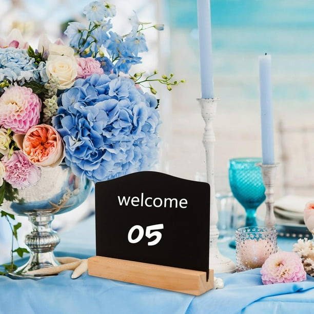 Mini pizarra de madera de 10 piezas, letreros de boda con bases de portatarjetas, trasero lindo de doble cara para fiestas de cumpleaños, arco perfecl Pizarra de doble cara