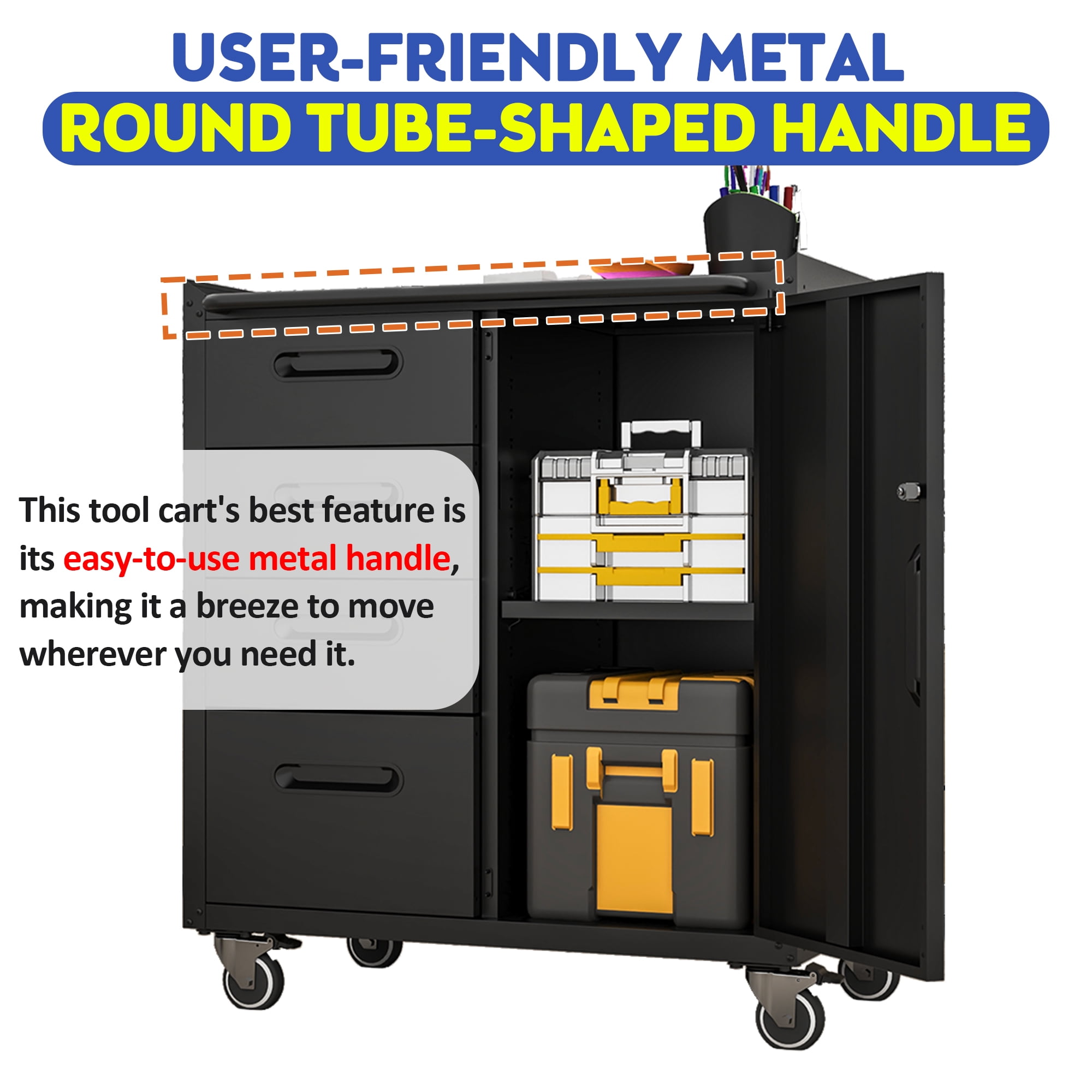Izzovium 34.65" Steel Tool Cabinet with Lockable Wheels, Garage Organizer with Drawers, Black/Gray