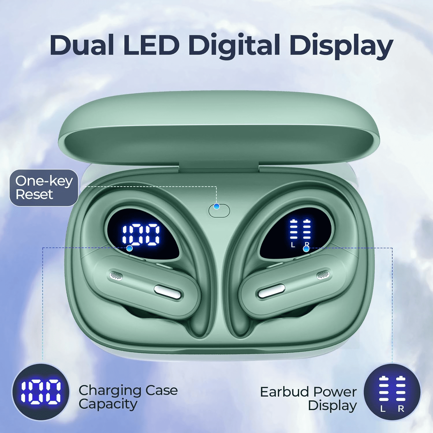 Active Noise Cancelling Wireless Earbuds Bluetooth Headphones 90 Hrs Playtime Ear Buds with Power Display Over-Ear Earphones with Earhooks IPX7 Waterproof Stereo Transparency Headset for Sports/Gym
