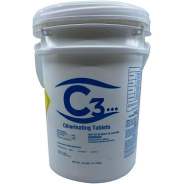 C3 3" Stabilized Chlorine Tablets for Swimming Pools | Easy to Use | for Above Ground or Inground Pool | Individually Wrapped | Slow Dissolving | 25 lbs