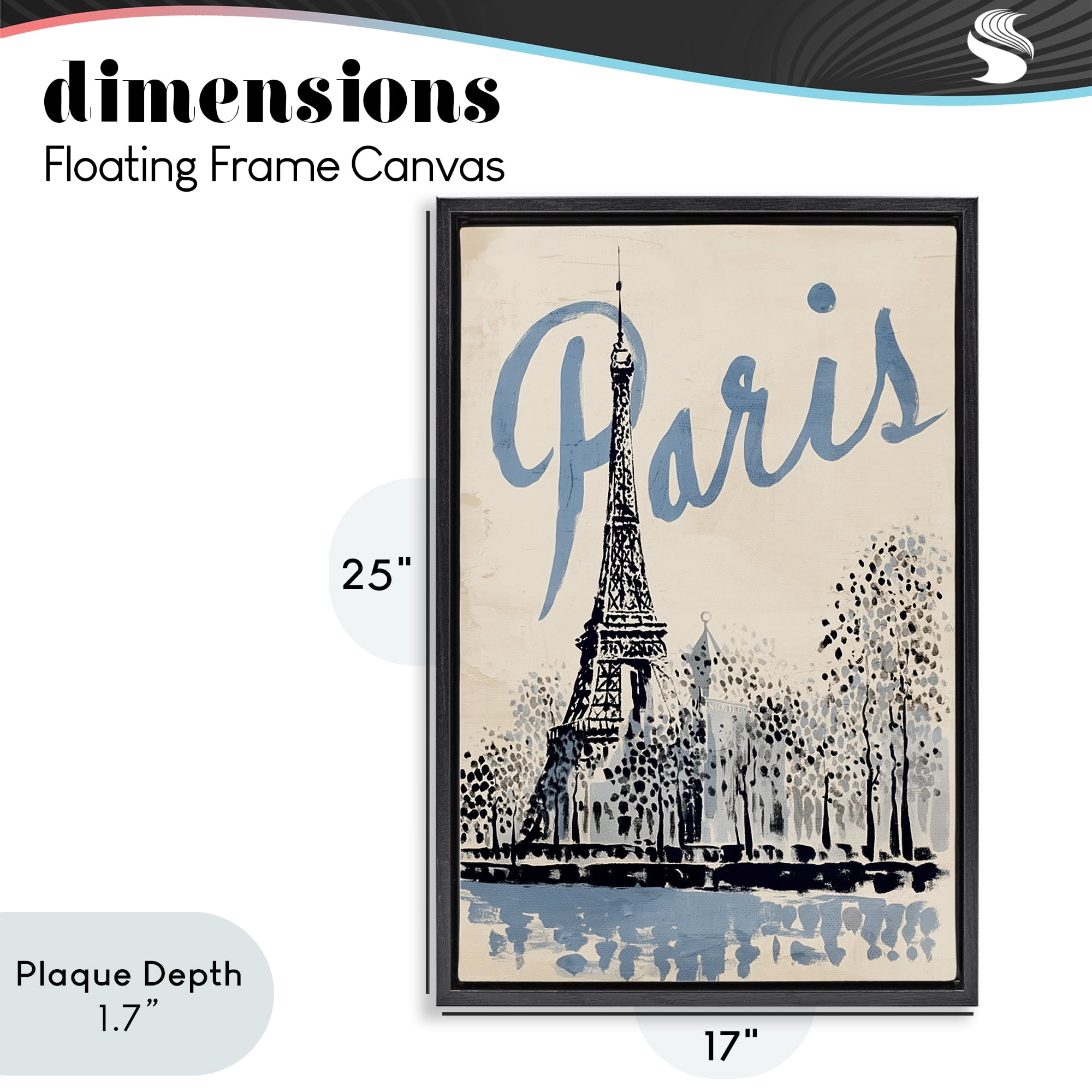 Stupell Industries Blue & Beige Paris Travel Black Framed Floater Canvas Wall Art, design by Annabelle Hall