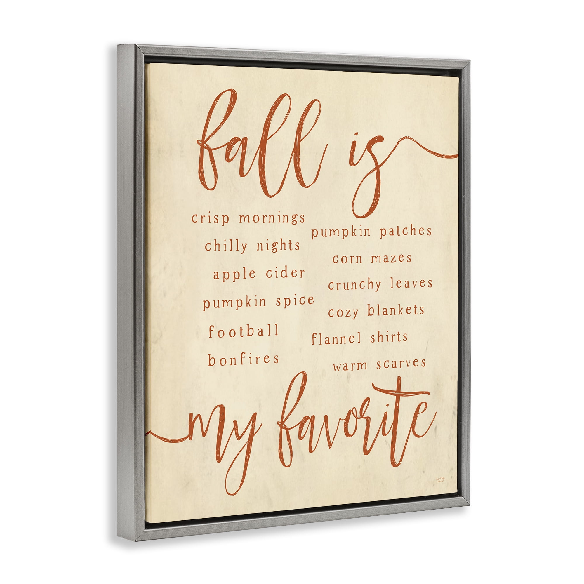 Stupell Industries Favorite Fall Activities Text & Numbers Painting Gray Floater Framed Canvas Art Print Wall Art, 25 x 31