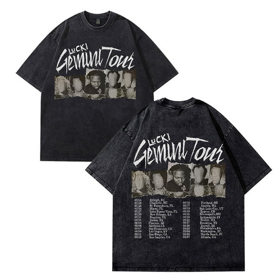 Lucki Gemini Tour 2024 Merch T-Shirt Vintage Wash Tee Women Men Short Sleeve Crewneck Fashion Tee