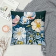 thumbnail image 2 of Creowell White and Indigo Blue Floral Short Plush Pillowcase White, 2 of 5