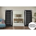 thumbnail image 3 of Sturdy Double Barn Door with | Quadro 4088 Matte Black with Frosted Glass | 13FT Rail Hangers Heavy Set | Solid Panel Interior, 3 of 6