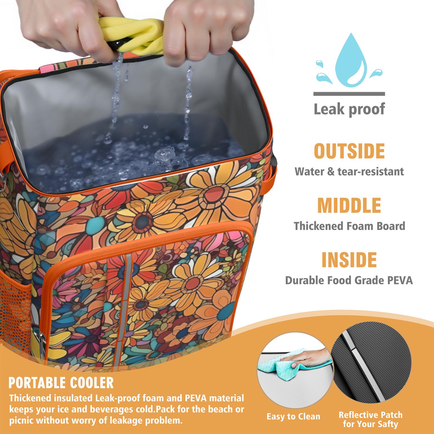 Travel Cooler Bag - Pioneer Flower Floral Print Pattern Camping Beer Cooler Backpack with Bottle Opener- Waterproof Insulated Picnic Backpacks - Cooler Bag for Beach