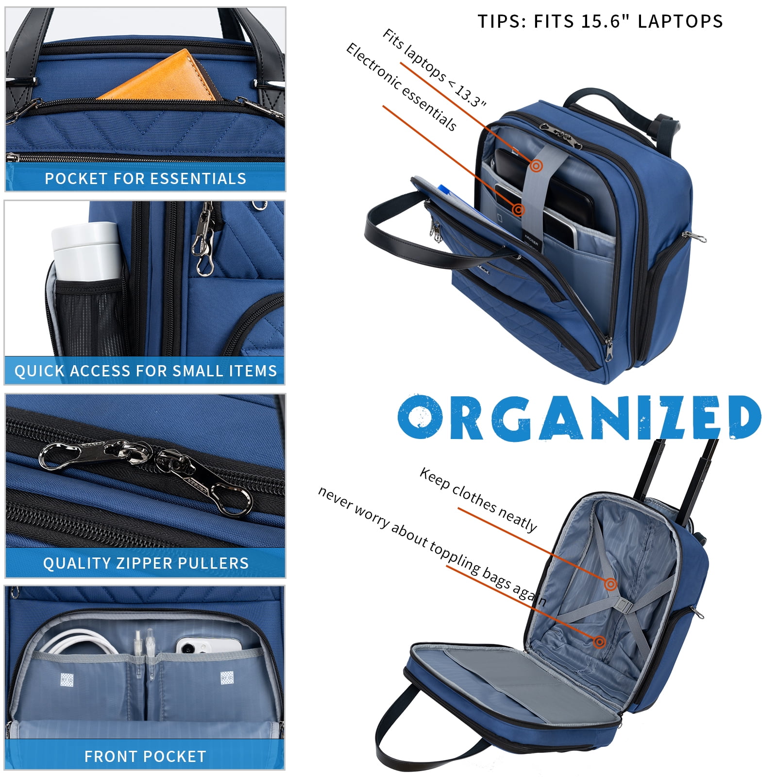 KROSER 16-inch Underseat Carry On Suitcase with Laptop Compartment, Haze Blue