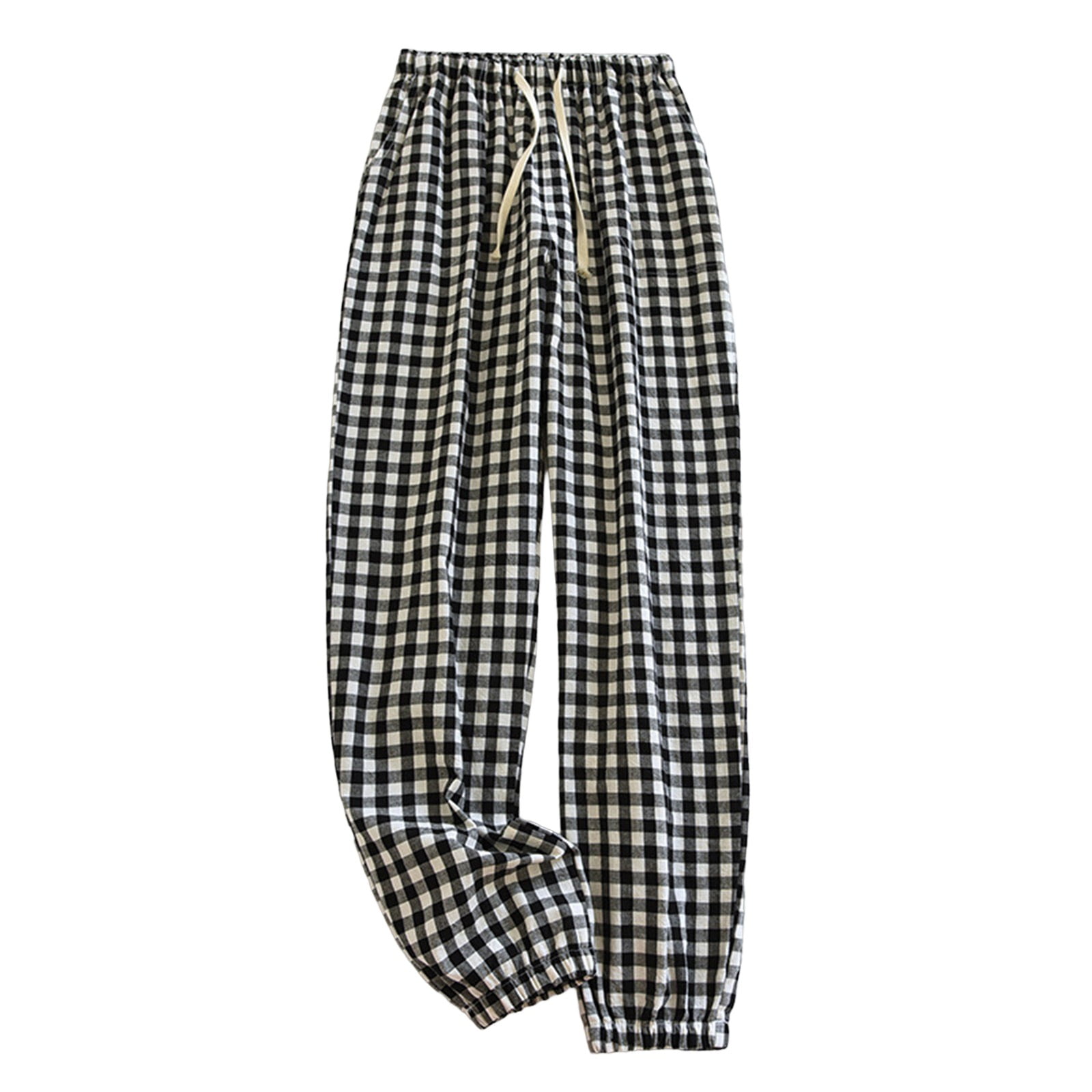 パンツ TSTS / GINGHAM PRINT SWEAT PANTS / BLACK KDFJPTH Women's Gingham Jogger Pants Elastic Waist Casual