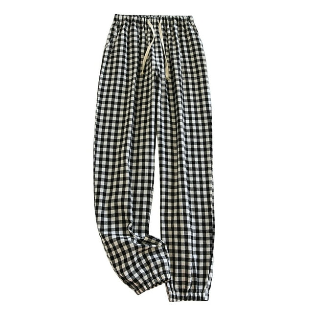 UJNDER Women's Checkered Pajama Pants Spring Summer Loose Comfortable Plus Size Home Wear Cartoon Design Black M