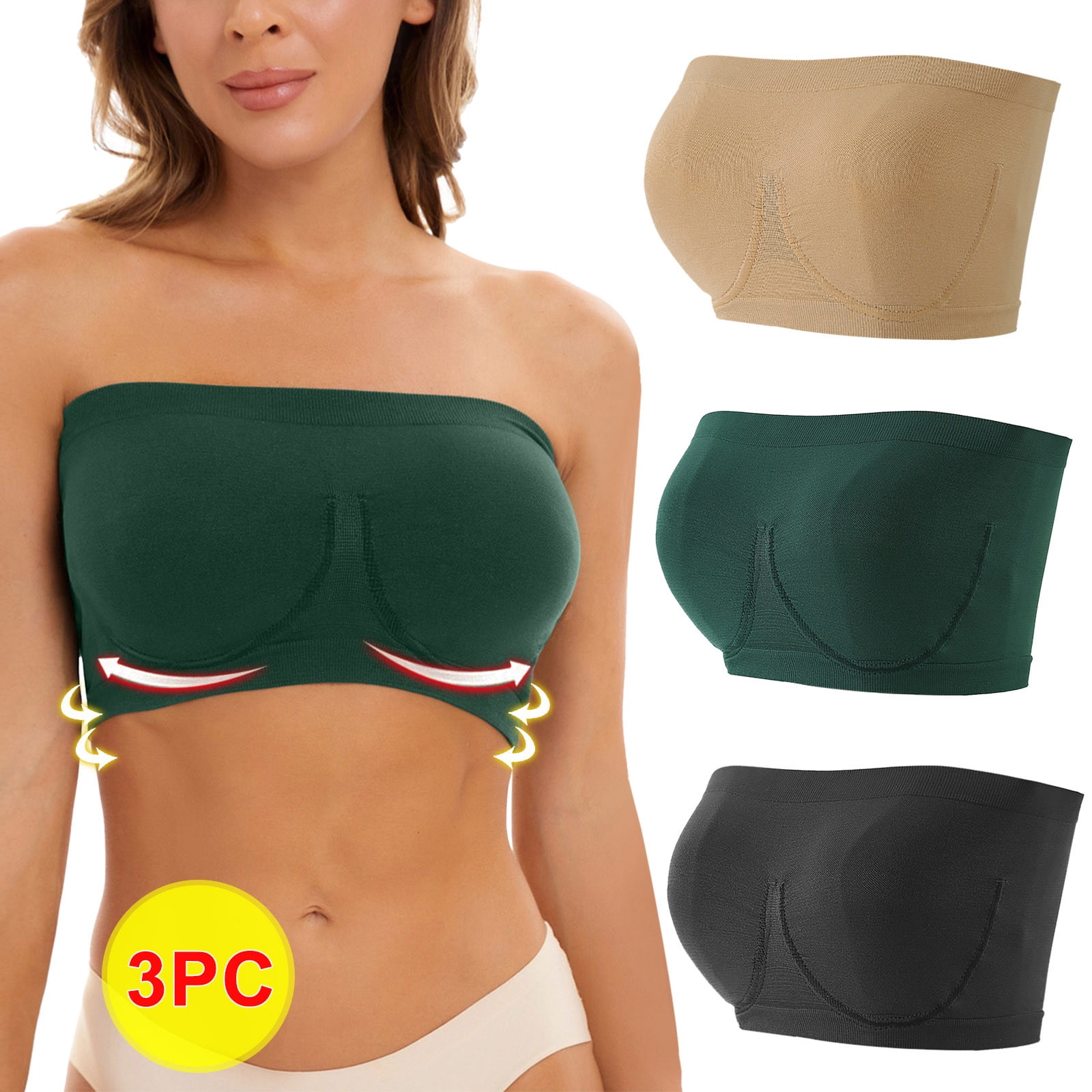 Lingerie for Women 3PC Stretch Strapless Bra Summer Bandeau Bra Plus Size  Strapless Bra Comfort Wireless Bra 