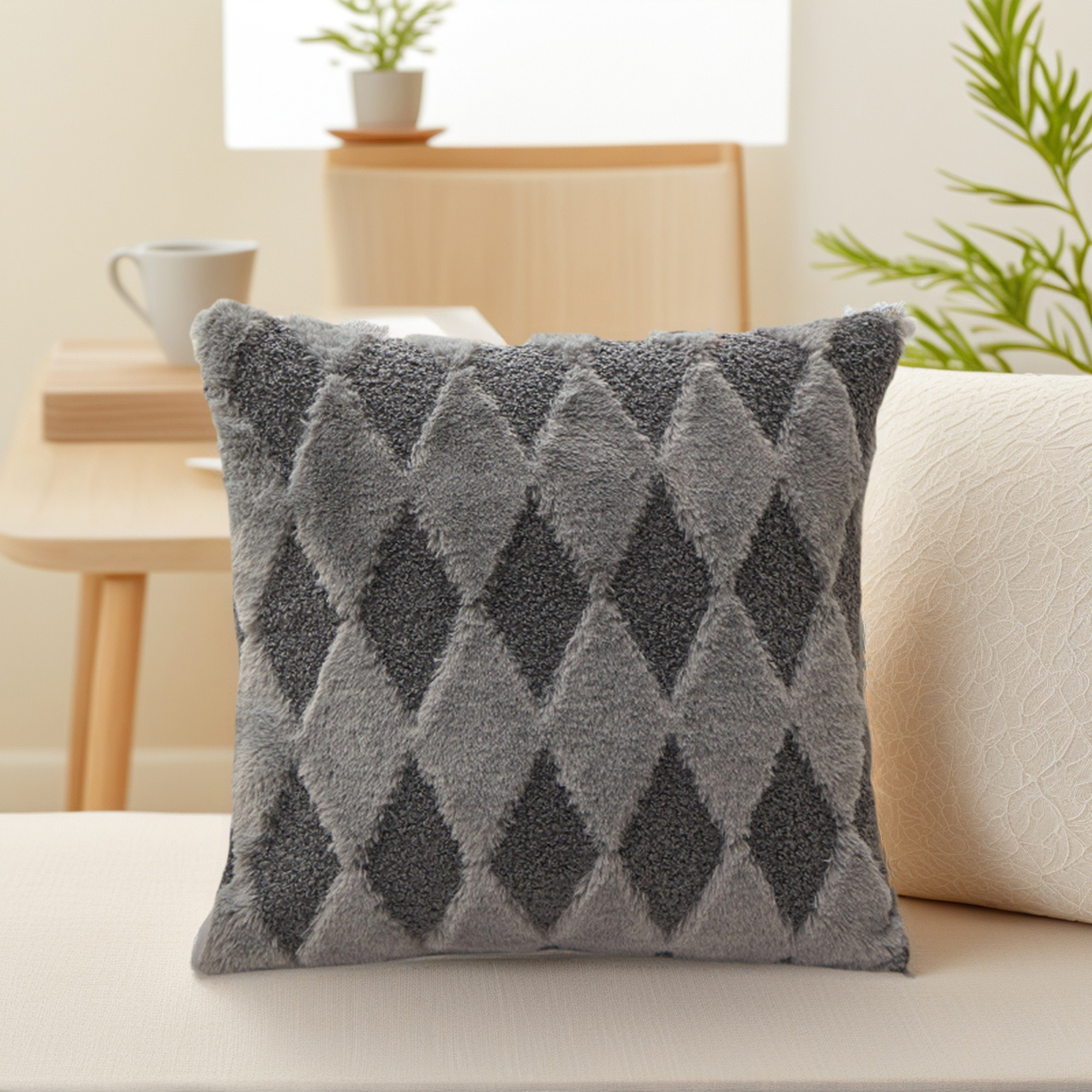 Unique Bargains Pack of 2 Plush Throw Pillow Covers with Diamond Pattern Dark Grey