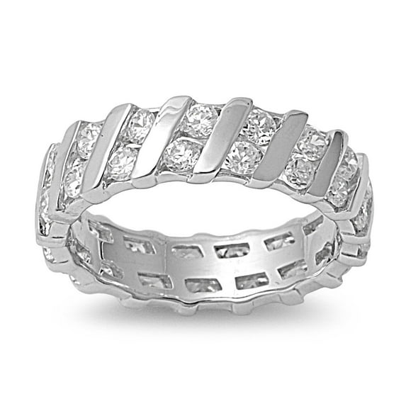 Diagonal Rows Designer Cubic Zirconia Ring Sterling Silver 925