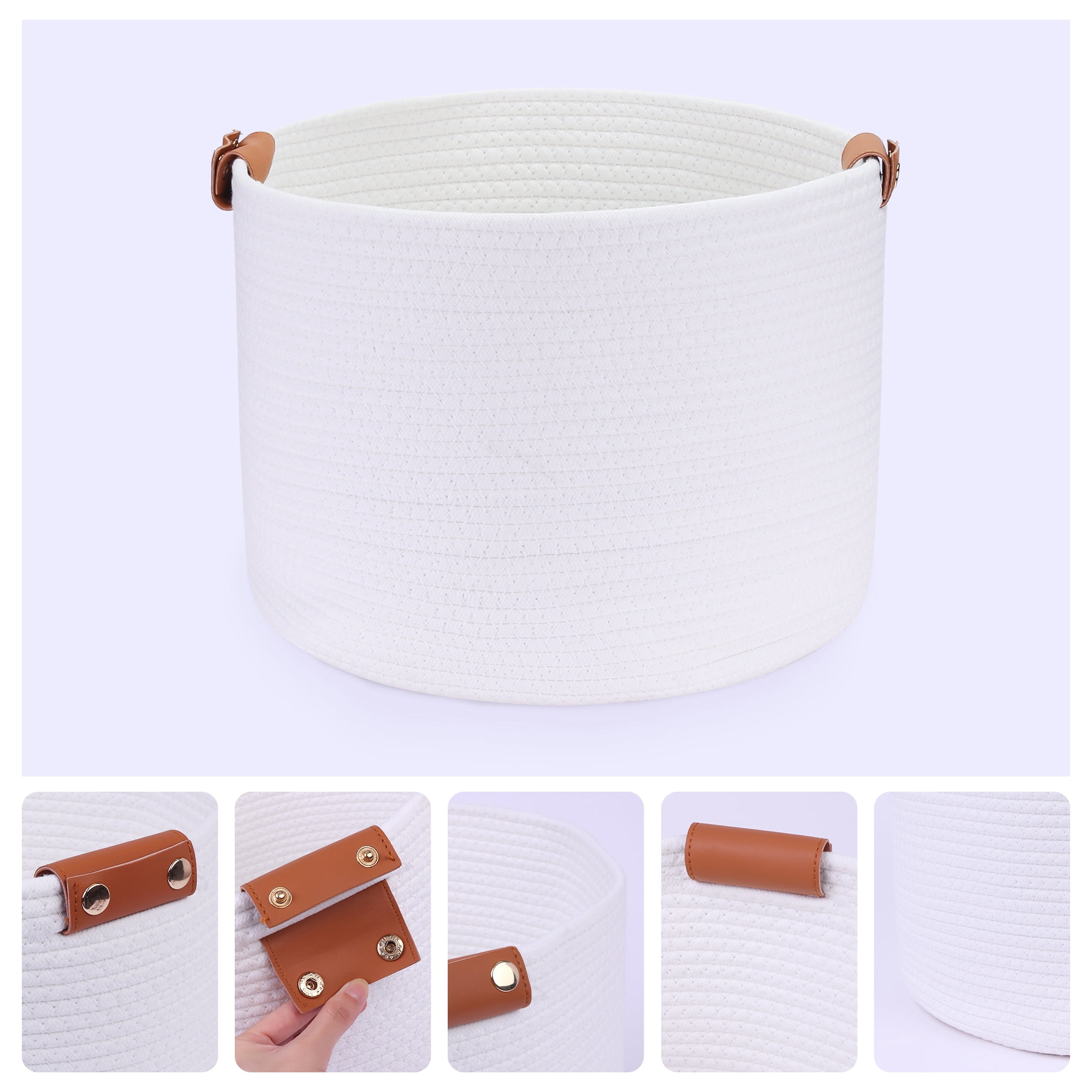 Unique Bargains 1 PC Woven Storage Basket Shelf Closet Storage Bin for Home Decor White L