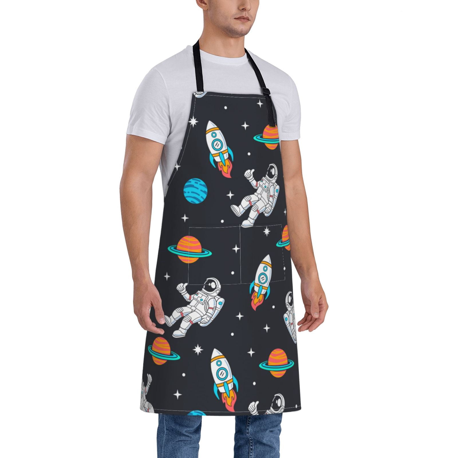 Kdxio Space Apron with Pockets Adjustable Kitchen Aprons for Men Women Waterproof Aprons for Cooking,Drawing,Crafting, Baking Household Cleaning