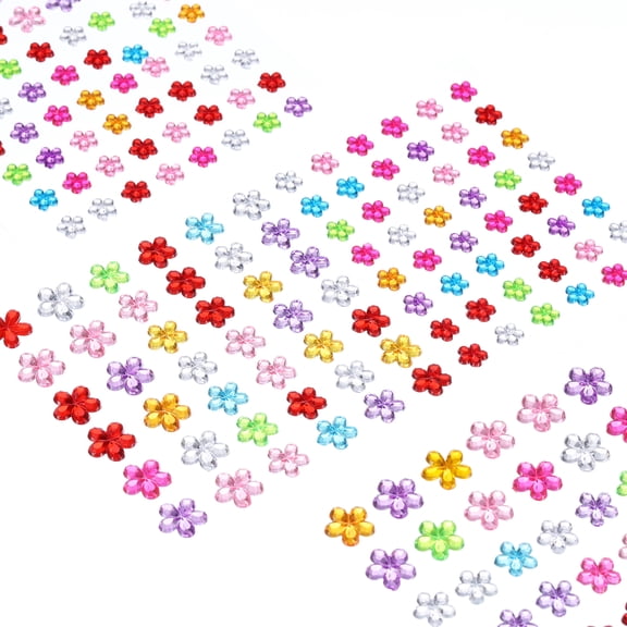 Uxcell 440 Pcs Gems Stickers for Crafts, 5 Sheet Self-Adhesive Gems Bling Flower Rhinestone Stickers, Multicolor