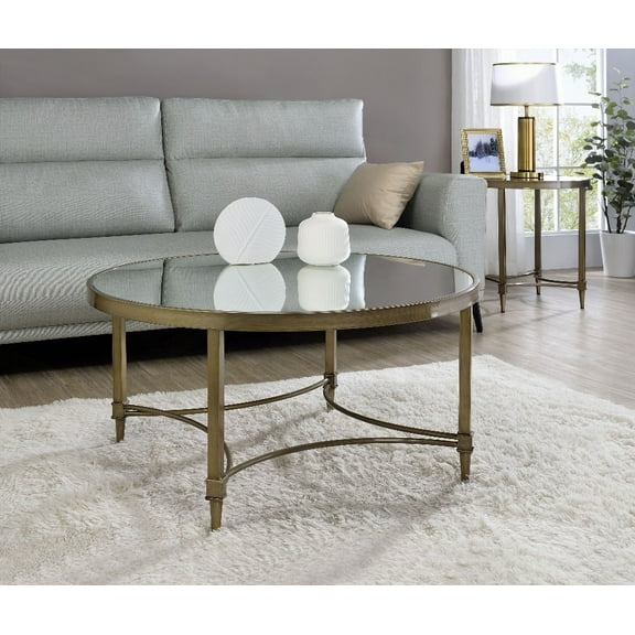 Aditya Mirrored Coffee Table with Antique Brass Finish and 5mm Thick Top