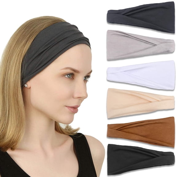 Headbands for Women, Non-Slip, Premium Stretchy Head Bands Hair Accessories,Wear for Yoga, Fashion, Working Out, Travel or Running, 6 Pack, Neutral