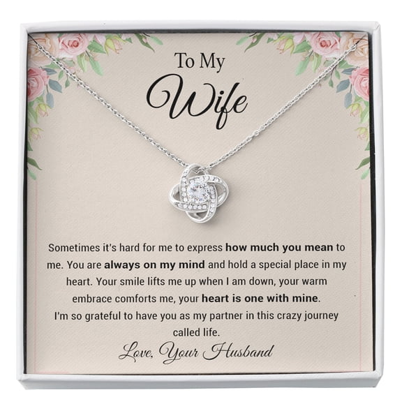 To My Wife Wife Birthday Jewelry Necklace, A Meaningful Necklace Perfect For Anniversaries, Birthdays, Valentine V6937, White Love Knot Necklace
