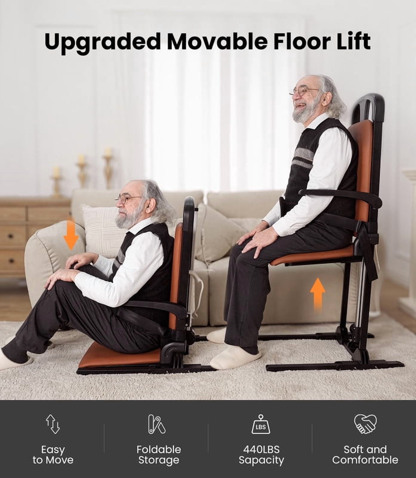 Upgrade Electric Chair Lift for Elderly Falls, Heavy Duty Lift Chair with T-stabilized Base, Help You Get Up from Floor, Support Up to 440 LBS, AX15 (Orange)