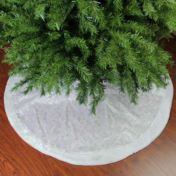 Northlight 48" White Iridescent Glitter Snowflake Christmas Tree Skirt