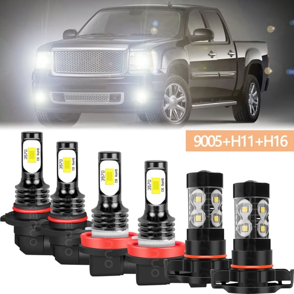 For GMC Sierra 1500 2500 3500 2007-2013 Combo LED Headlight Fog Light Bulbs Kit