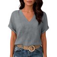 thumbnail image 7 of idosla Womens Summer Gauze Blouses Crinkle Texture V Neck Short Sleeve Pullover Shirts Solid Color Work Camping Outfits Top (Grey, XL), 7 of 7
