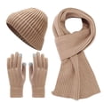 thumbnail image 2 of siminsem 3 Piece Winter Hat Scarf Gloves Set for Women Men - Fleece Lined Pom Pom Beanie with Touchscreen Gloves & Long Scarf, Warm Knit Cold Weather Outdoor Accessories Gift Set, Khaki,One Size, 2 of 9