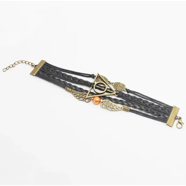 2025 Juguetes de acción de Harry Potter, Reliquias de la Muerte, Alas Doradas, Snitch, Bola de Quidditch, Búho, Hedwig Layer, Pulsera de cuero tejida a mano