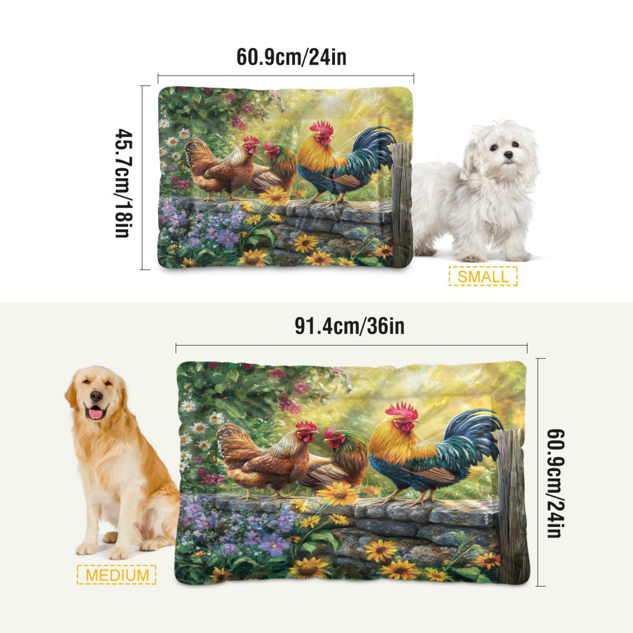 Qxltty Beautiful Rooster Ped Pad Wear-resistant and Hard to Bite Through Sleeping Pad for Small Medium Large Dogs Winter Pet Bed 36×24in