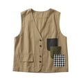 thumbnail image 3 of Fashion Vest for Women Denim Linen Waistcoat Trend Casual Denim Sleeveless Cardigan(Khaki XL), 3 of 9