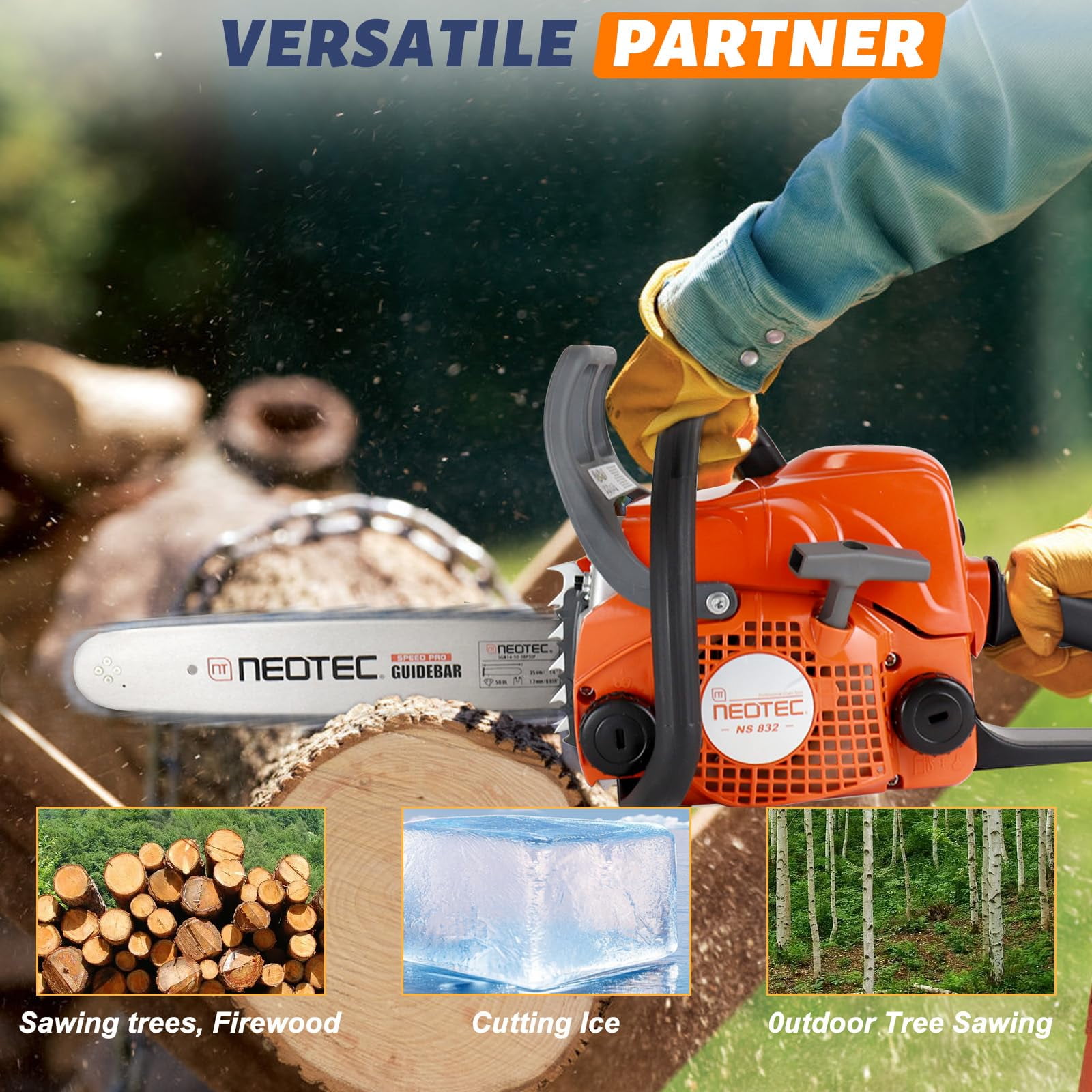 NEOTEC 31.8cc Gas Chainsaw,14 Inch Gasoline Powered Chain Saw 2-Stroke Gas Chainsaws,Durable Portable Chain Saw for Wood Cutting,Tree Pruning and Firewood Preparation NS832