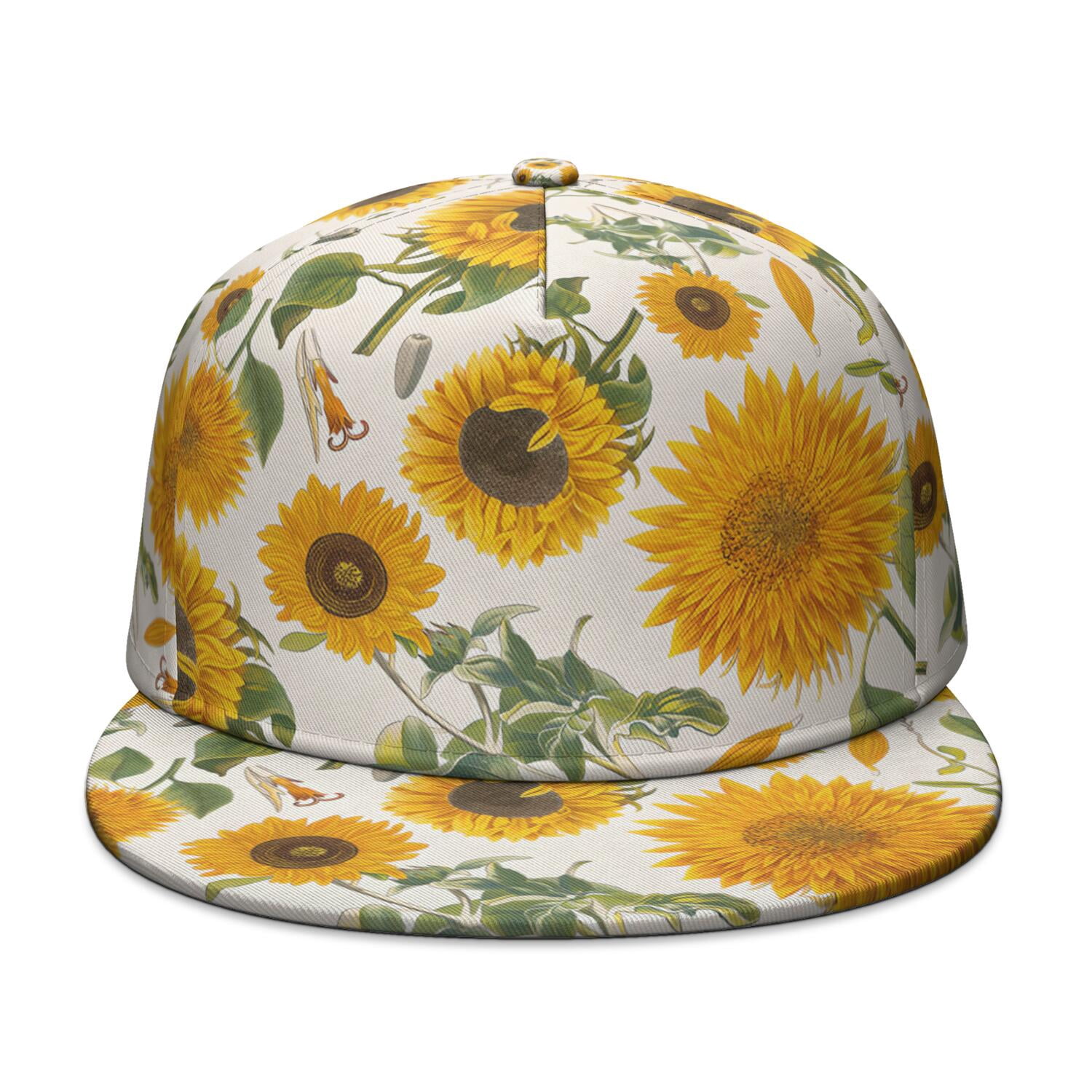 Golden Sunflower Snapback Cap, Flat Brim Adjustable Hat  display picture 1