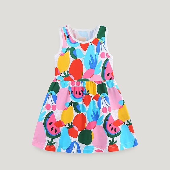 Girls Dresses Size 1-2Y Fruit Print Crewneck Sleeveless Dress Summer Beach Casual Toddler Kids Princess Sundress