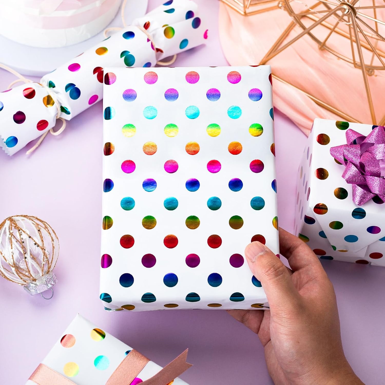 Colorful Polka Dot Wrapping Paper,Gift Wrapping Paper, Rainbow Polka-Dot Gift Wrap for Present Packaing, Boy Girl Birthday, Party, Holiday,Christmas and Celebrations(17 Inch X 16.5 Feet)