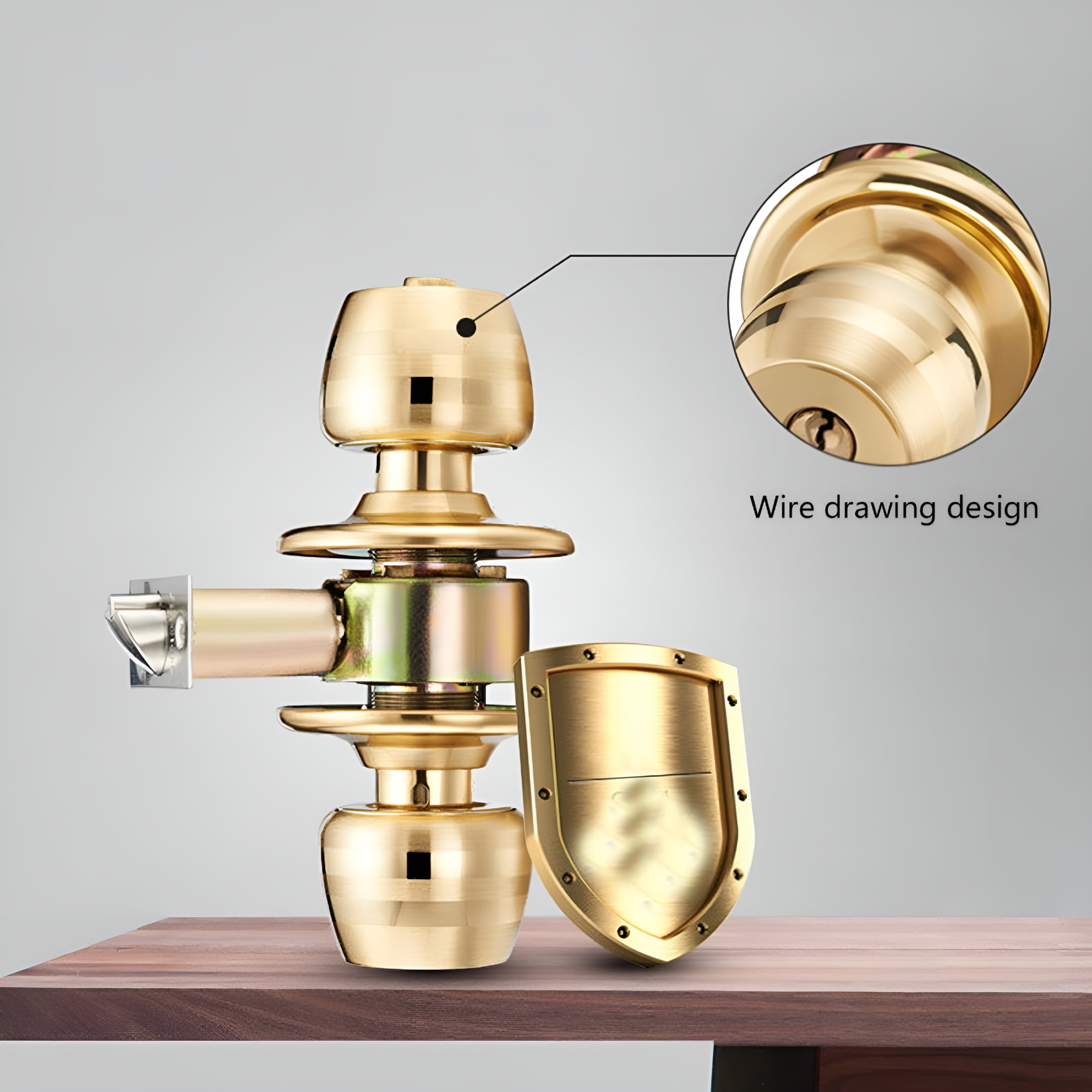 TALENO Interior Exterior Keyed Entry Door Knob Shape with Adjustable Latches & Polished Brass Finish Front Entrance Lock