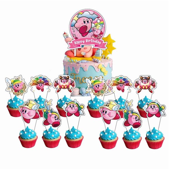 Kirby Star Cake Topper Cupcake Set Party Supplies Decoration Birthday Decor Kit