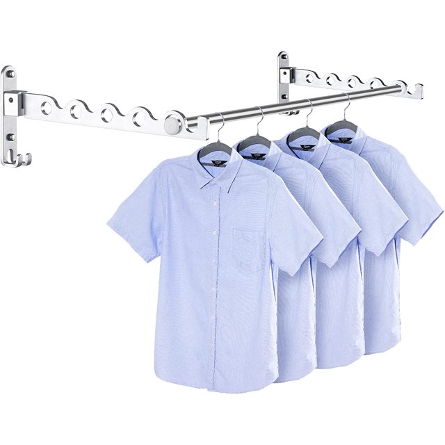 Perchero montado en la pared, colgador de ropa montado en la pared, rotación de 90° Perchero plegable montado en la pared para baño, dormitorio, lavadero (plata, 2 piezas + barra) brillar Electrónica