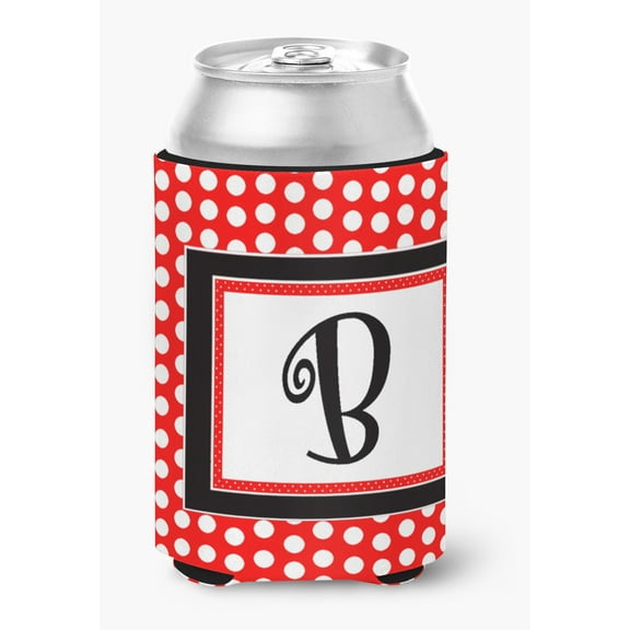 Letter B Initial Monogram - Red Black Polka Dots Can or Bottle Beverage Insulator Hugger