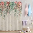 thumbnail image 2 of Shower Curtain Pink Rose Green Eucalyptus Leaves Shower Curtains for Bathroom Decor, Waterproof Polyester Shower Curtain Set with Hooks, Small Stall Size 36" x 72" Linen Texture, 2 of 9