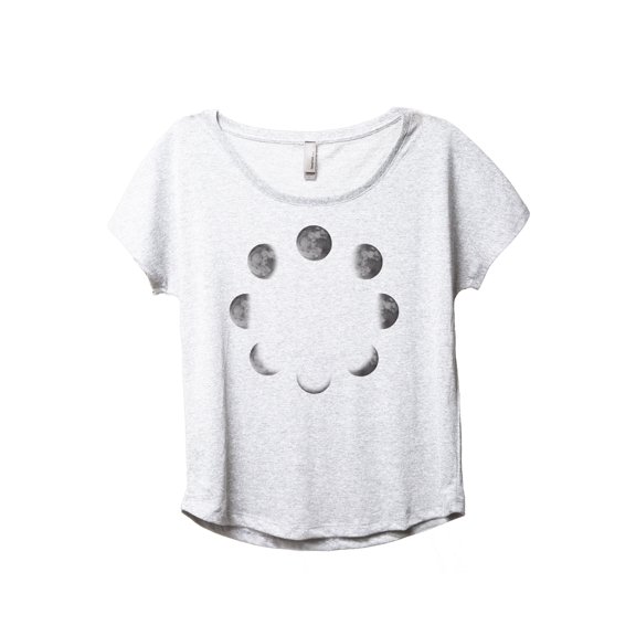 Moon Phases Women's Fashion Slouchy Dolman T-Shirt Tee Heather White Small