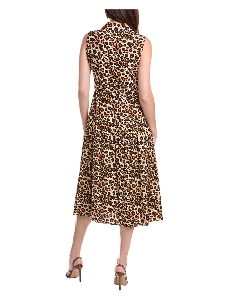 Nicole Miller womens Jade Linen-Blend Midi Dress, 6, Brown