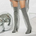 thumbnail image 2 of Sparkly Thigh High Boots for Women Halloween Christmas Party Glitter Squin Suede Block Heel Winter Fall over The Knee Long Tall Dress Boots Bride Wedding, 2 of 6