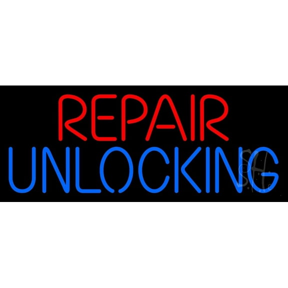 Repair Unlocking LED Neon Sign 10 x 24 - inches, Clear Edge Cut Acrylic Backing, with Dimmer - Bright and Premium built indoor LED Neon Sign for Computer & Electronics store decor.