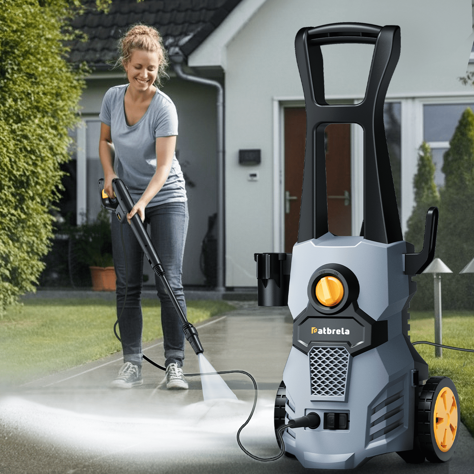 1500W Electric Pressure Washer, 4200PSI with Adjustable Nozzle Angle, Portable High Pressure Washer Cleaning Machine for Cars, Driveways, Fences, Patios, Home Cleaning - Gray