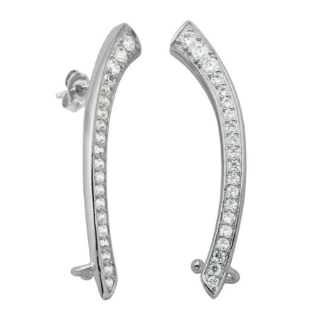 Sterling Silver Created White Sapphire Modern Crawler Earrings