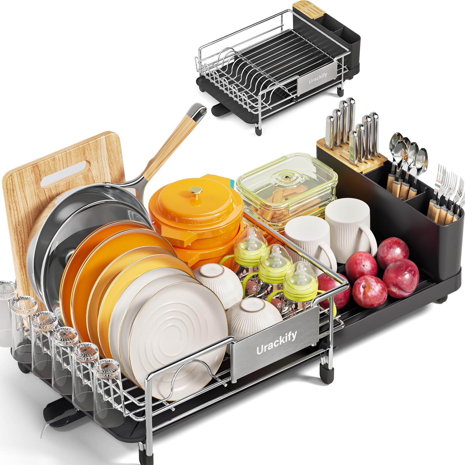 Urackify Expandable Dish Drying Rack Stainless Steel Dish Rack