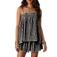 thumbnail image 2 of VBTAPA Womens Gingham Pajama Set Babydoll Tank Top Matching Plaid Shorts Y2k Sleepwear Two Piece Lounge Outfit Black M, 2 of 7
